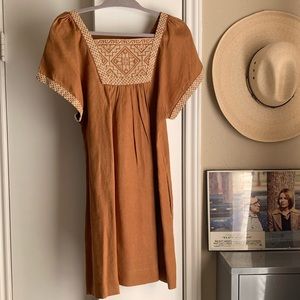 Madewell Linen Embroidered Midi Dress